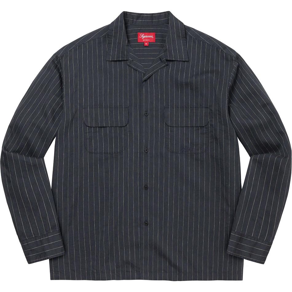 Camisas Supreme Pinstripe Linen Azul Marino | Supreme 257AP